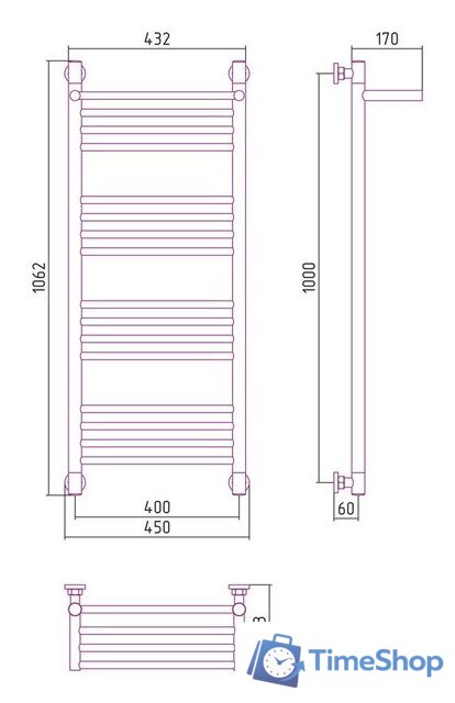 Полотенцесушитель Сунержа Богема с полкой+ 1000х400 31-0223-1040 - Изображение №3 — Интернет-магазин Time-Shop