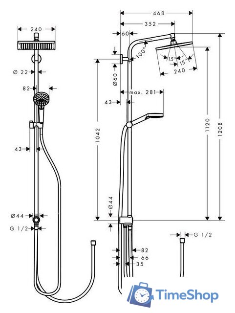 Душевая система  Hansgrohe Crometta E240 1jet [27289000] - Изображение №5 — Интернет-магазин Time-Shop