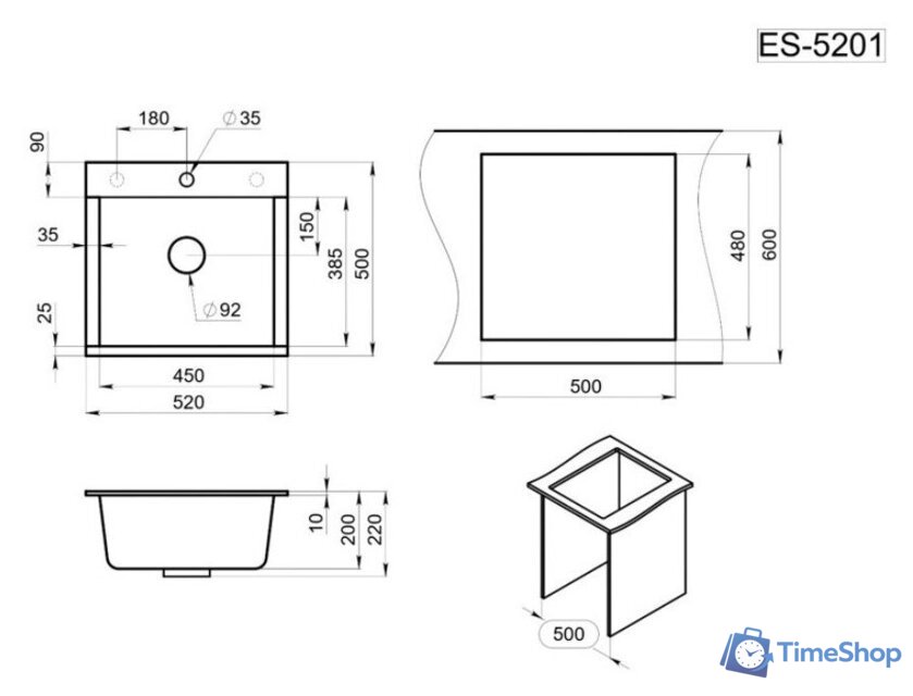 Кухонная мойка Granula ES-5201 (турмалин) - Изображение №5 — Интернет-магазин Time-Shop