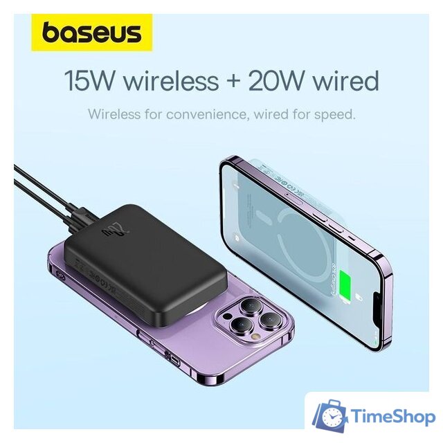 Внешний аккумулятор Baseus Magnetic Mini Air Wireless Fast Charge Power Bank 20W 10000mAh (черный) - Изображение №13 — Интернет-магазин Time-Shop