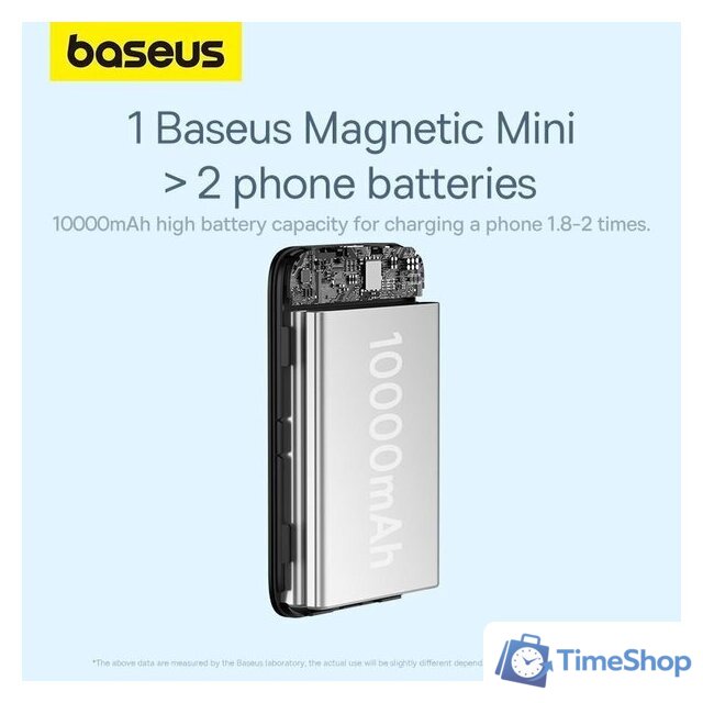 Внешний аккумулятор Baseus Magnetic Mini Air Wireless Fast Charge Power Bank 20W 10000mAh (черный) - Изображение №15 — Интернет-магазин Time-Shop