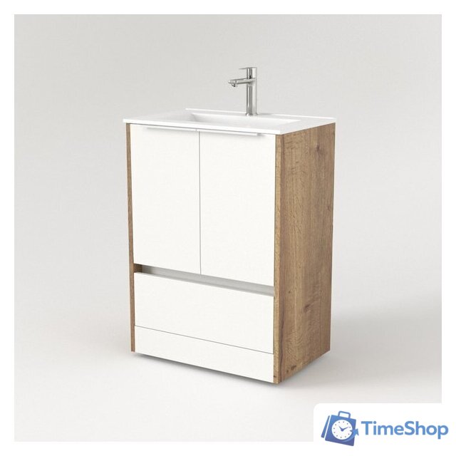  Дабер Тумба под умывальник 017 60 Т17.6.0.21Б (дуб галифакс/белый/ручка белая) - Изображение №2 — Интернет-магазин Time-Shop
