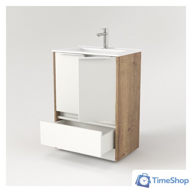  Дабер Тумба под умывальник 017 60 Т17.6.0.21Б (дуб галифакс/белый/ручка белая) - Изображение №3 — Интернет-магазин Time-Shop