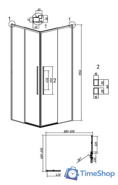 Душевой уголок Grossman Galaxy 90x70x195 300.K33.01.9070.21.10 (черный матовый/тонированное стекло) - Изображение №11 — Интернет-магазин Time-Shop