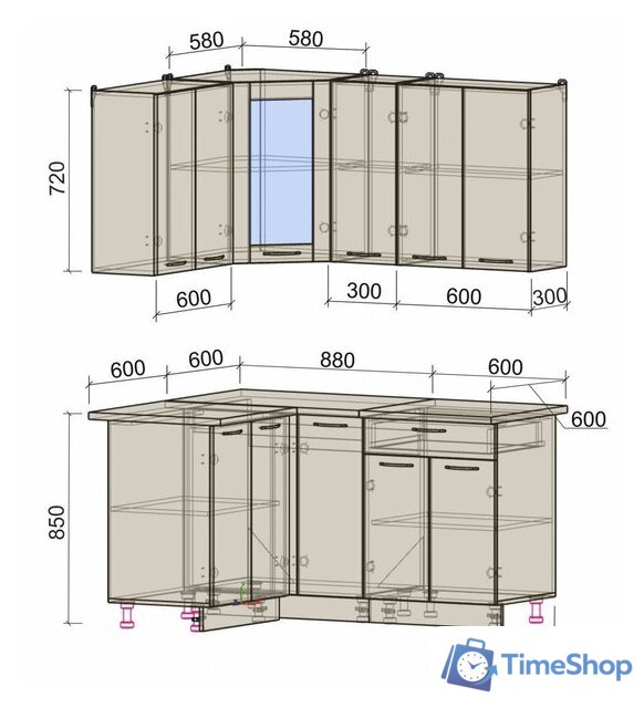 Готовая кухня Интерлиния Мила 12x15 (белый платинум/бетон портленд/белый гранит) - Изображение №4 — Интернет-магазин Time-Shop