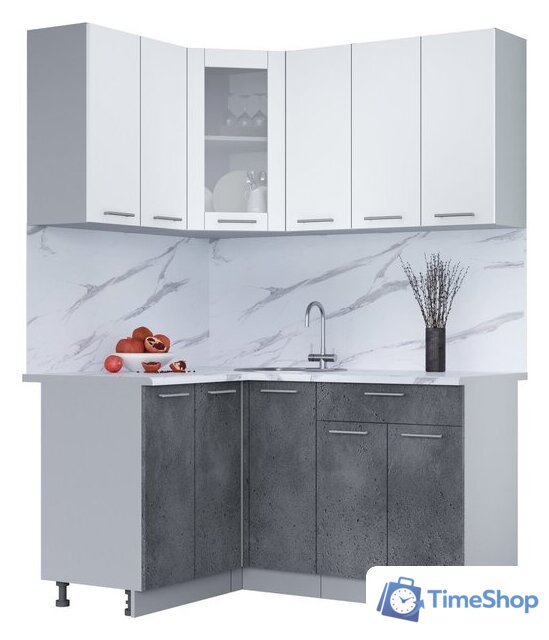 Готовая кухня Интерлиния Мила 12x15 (белый платинум/бетон портленд/белый гранит) - Изображение №1 — Интернет-магазин Time-Shop
