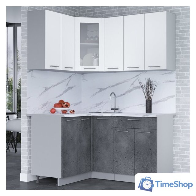 Готовая кухня Интерлиния Мила 12x15 (белый платинум/бетон портленд/белый гранит) - Изображение №2 — Интернет-магазин Time-Shop