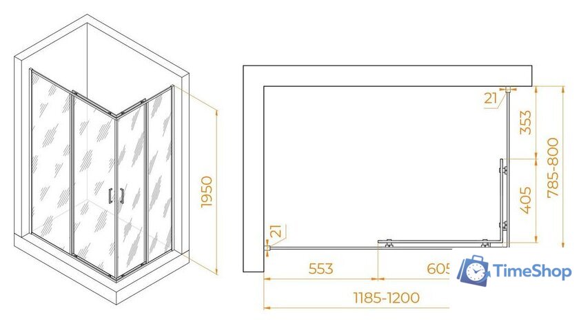 Душевой уголок RGW PA-040 3508104082-21 80x120 (хром/матовое-сатинат стекло) - Изображение №2 — Интернет-магазин Time-Shop