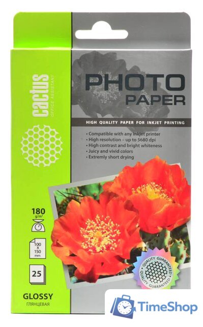 Фотобумага CACTUS Глянцевая A6 180 г/м2 25 листов [CS-GA618025] - Изображение №1 — Интернет-магазин Time-Shop