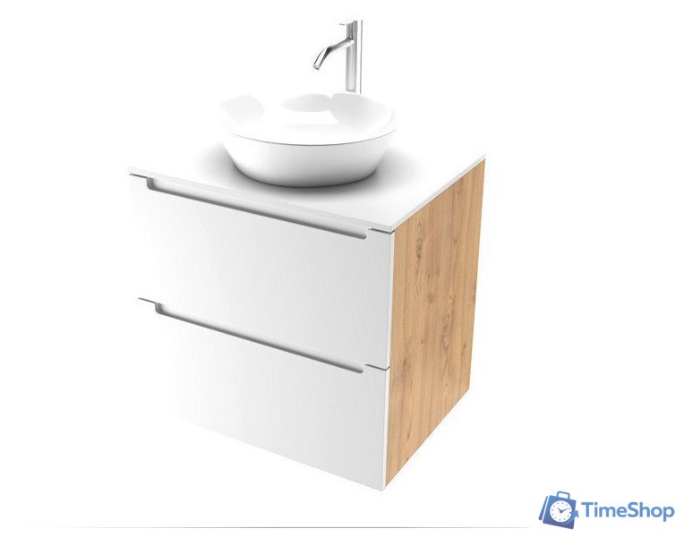  ЗОВ Тумба под умывальник Дион 60 D60LHO0M9003MKV5-KP13W (белый матовый/дуб) - Изображение №1 — Интернет-магазин Time-Shop