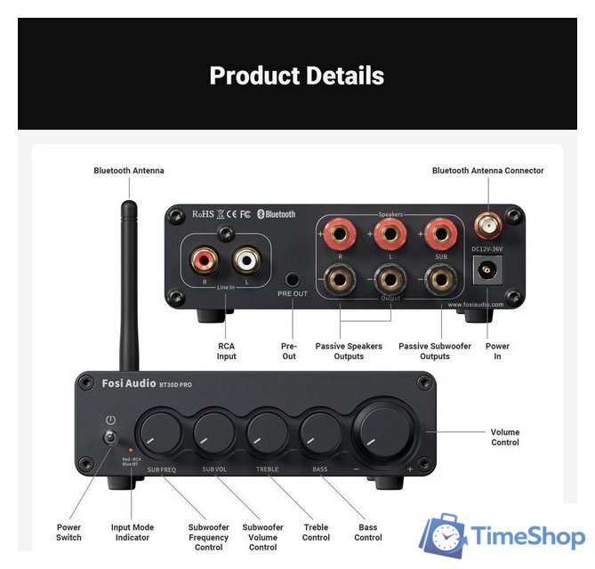 Усилитель мощности Fosi Audio BT30D Pro (32V/5A) - Изображение №5 — Интернет-магазин Time-Shop