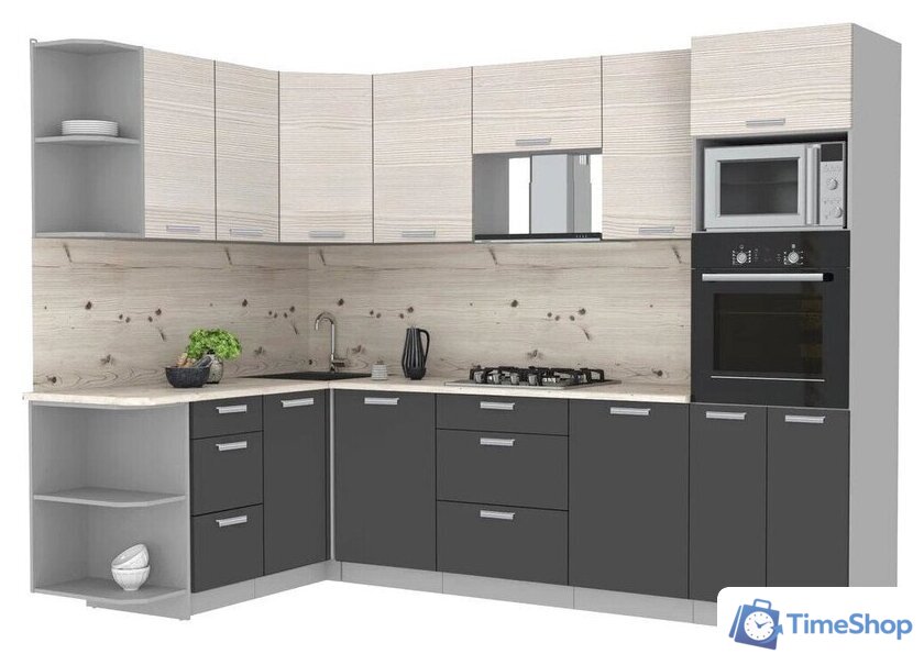 Готовая кухня Интерлиния Мила Лайт 1.68x2.8 левая (вудлайн кремовый/антрацит/бискайская сосна) - Изображение №1 — Интернет-магазин Time-Shop