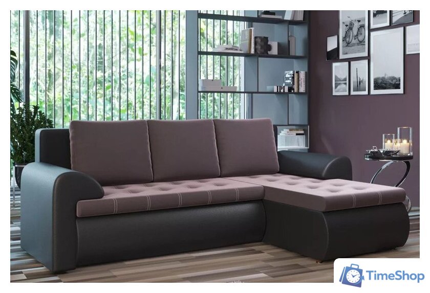 Угловой диван Stolline Ванкувер 07 правый (экокожа черная/велюр коричневый) - Изображение №6 — Интернет-магазин Time-Shop