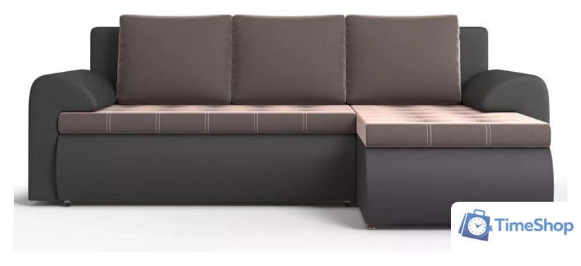 Угловой диван Stolline Ванкувер 07 правый (экокожа черная/велюр коричневый) - Изображение №2 — Интернет-магазин Time-Shop