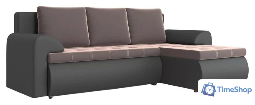 Угловой диван Stolline Ванкувер 07 правый (экокожа черная/велюр коричневый) - Изображение №1 — Интернет-магазин Time-Shop