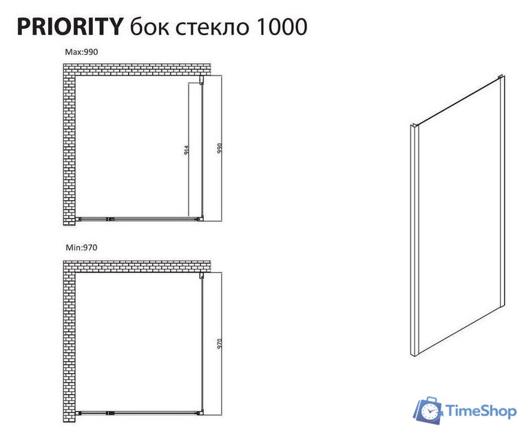 Душевая стенка Allen Brau Priority 3.31048.BBA 99x200 294077 (черный браш) - Изображение №3 — Интернет-магазин Time-Shop