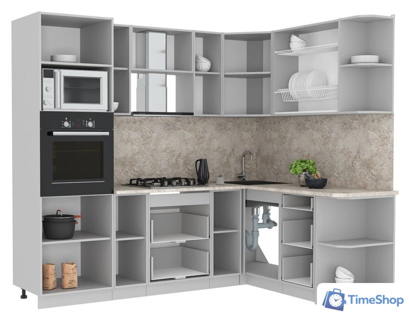 Готовая кухня Интерлиния Мила Лайт 1.68x2.4 правая (белый платинум/дуб золотой/дуб бунратти) - Изображение №2 — Интернет-магазин Time-Shop