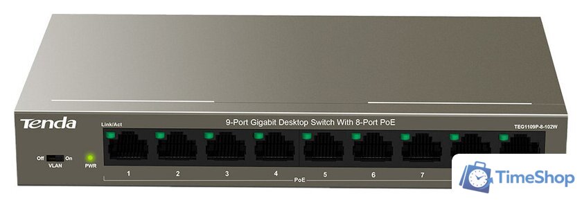 Неуправляемый коммутатор Tenda TEG1109P-8-102W - Изображение №1 — Интернет-магазин Time-Shop