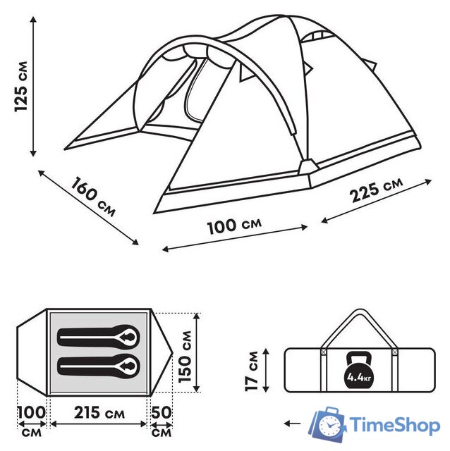 Треккинговая палатка RSP Outdoors River 2 (синий) - Изображение №27 — Интернет-магазин Time-Shop