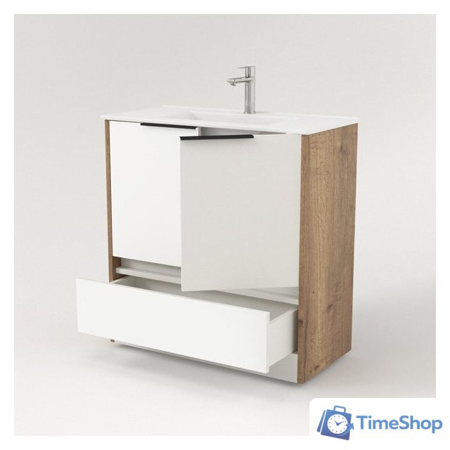  Дабер Тумба под умывальник 017 60 Т17.6.0.21Ч (дуб галифакс/белый/ручка черная) - Изображение №3 — Интернет-магазин Time-Shop