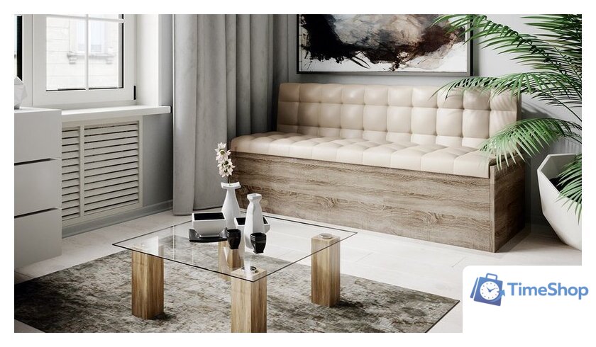 Диван Трия Форест (дуб сонома трюфель/кожзам бежевый) - Изображение №2 — Интернет-магазин Time-Shop