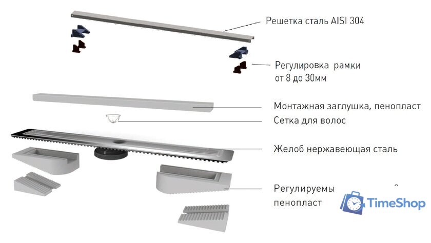 Трап/канал Berges Wasserhaus С1 Norma 300 (матовый хром) - Изображение №4 — Интернет-магазин Time-Shop