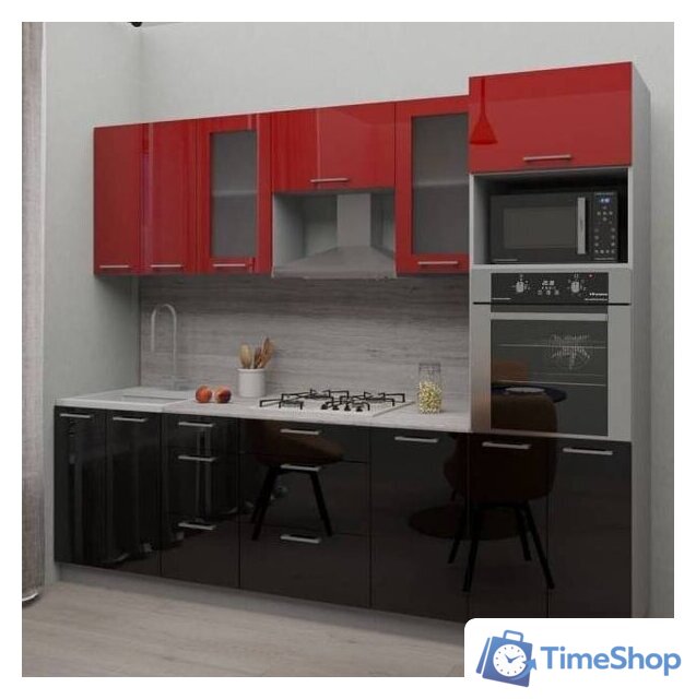 Готовая кухня Интерлиния Мила Gloss 2.8 (красный-черный) - Изображение №4 — Интернет-магазин Time-Shop