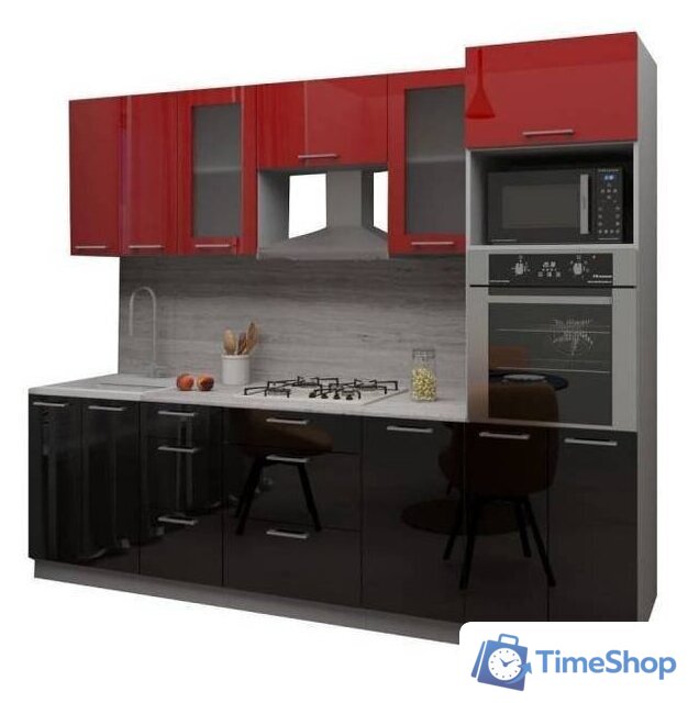 Готовая кухня Интерлиния Мила Gloss 2.8 (красный-черный) - Изображение №1 — Интернет-магазин Time-Shop