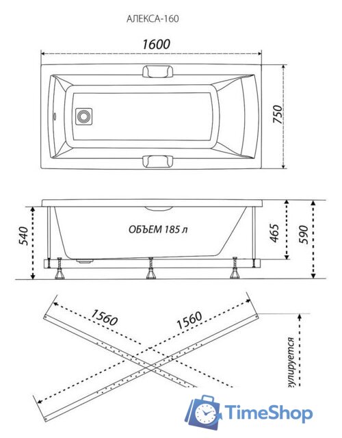 Ванна Triton Алекса 160x75 (с ножками и экраном) - Изображение №5 — Интернет-магазин Time-Shop