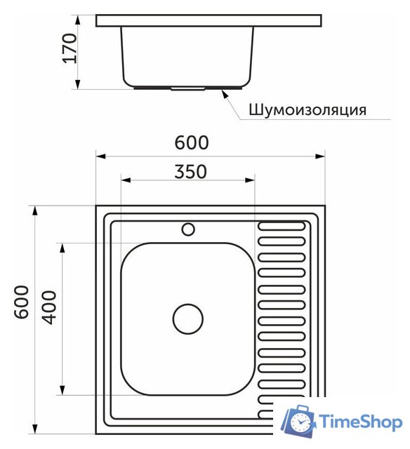 Кухонная мойка AKS Накладная 60x60 левая (полированная) - Изображение №5 — Интернет-магазин Time-Shop
