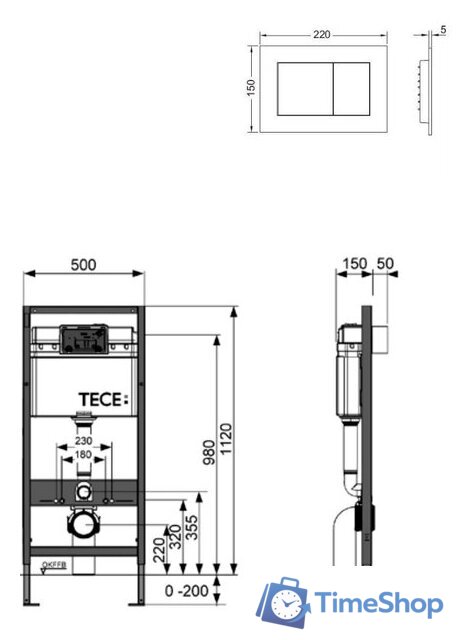 Инсталляция для унитаза Tece 9.400.407 (с кнопкой смыва) - Изображение №2 — Интернет-магазин Time-Shop