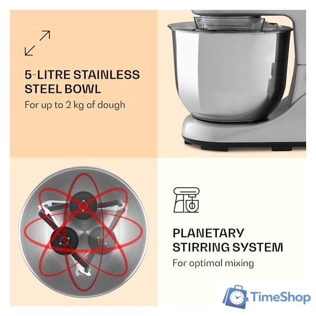 Планетарный миксер Klarstein Bella Pico 2G (серебристый) - Изображение №3 — Интернет-магазин Time-Shop
