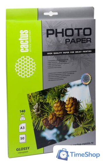 Фотобумага CACTUS Глянцевая A3 140 г/м2 50 листов [CS-GA314050] - Изображение №1 — Интернет-магазин Time-Shop