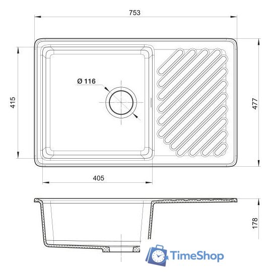 Кухонная мойка GranFest QUARZ GF-ZL52 (черный) - Изображение №2 — Интернет-магазин Time-Shop