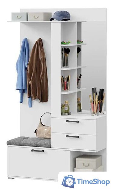 Стенка Трия Эрика с крючками и зеркалом тип 2 (белый ясень) - Изображение №1 — Интернет-магазин Time-Shop