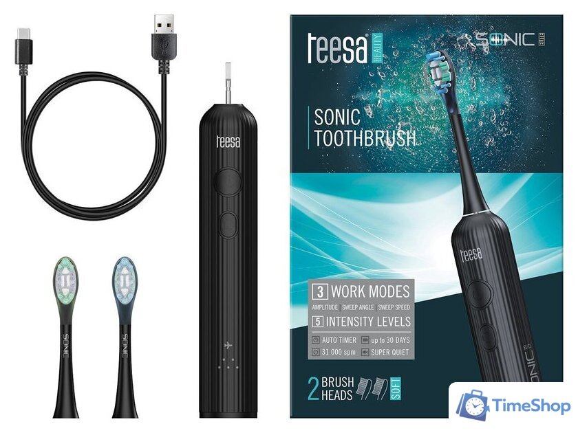Электрическая зубная щетка Teesa Sonic Elite (черный) - Изображение №6 — Интернет-магазин Time-Shop