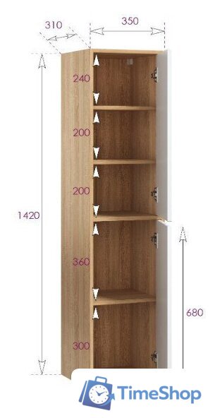  Onika Шкаф-полупенал Дайлер 35 403568 (белый/дуб сонома) - Изображение №8 — Интернет-магазин Time-Shop