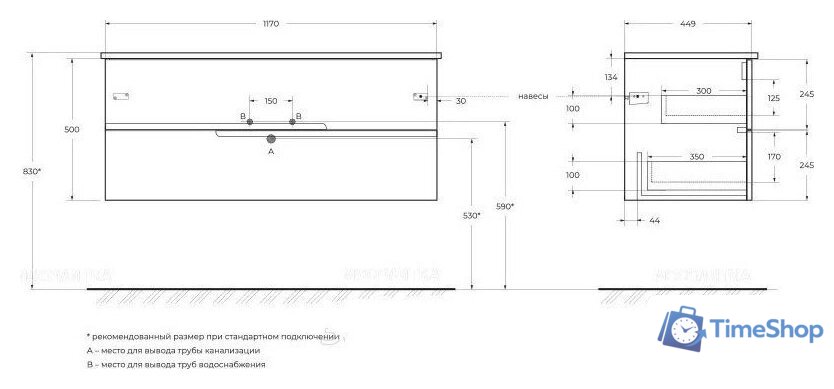  Cezares Тумба под умывальник DUET-N-1200-2C-SO-BL-L - Изображение №4 — Интернет-магазин Time-Shop