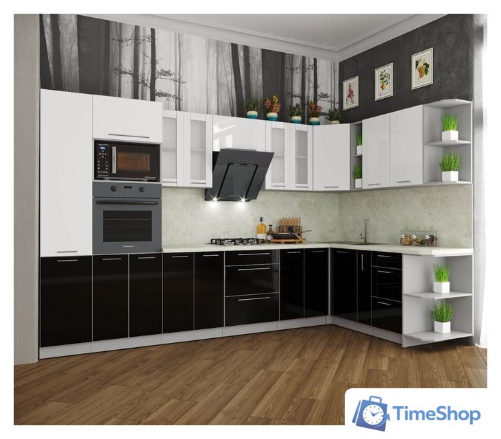 Готовая кухня Интерлиния Мила Пластик 1.88x3.4 правая (черный/белый глянец/опал светлый) - Изображение №1 — Интернет-магазин Time-Shop