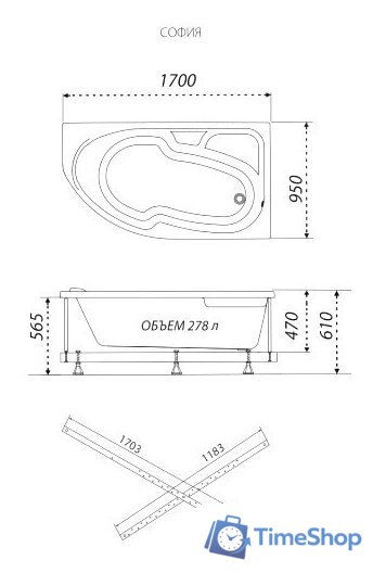 Ванна Triton София 170x95 R Стандарт Flat (с гидромассажем) - Изображение №7 — Интернет-магазин Time-Shop
