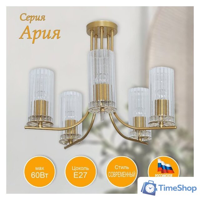 Люстра средней высоты Элетех Ария 151 НПБ 01-5x60-164 Е27 1005405236 (золото) - Изображение №8 — Интернет-магазин Time-Shop