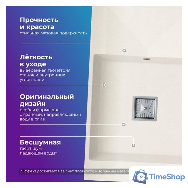 Кухонная мойка Polygran Blade 780 (белый хлопок) - Изображение №2 — Интернет-магазин Time-Shop