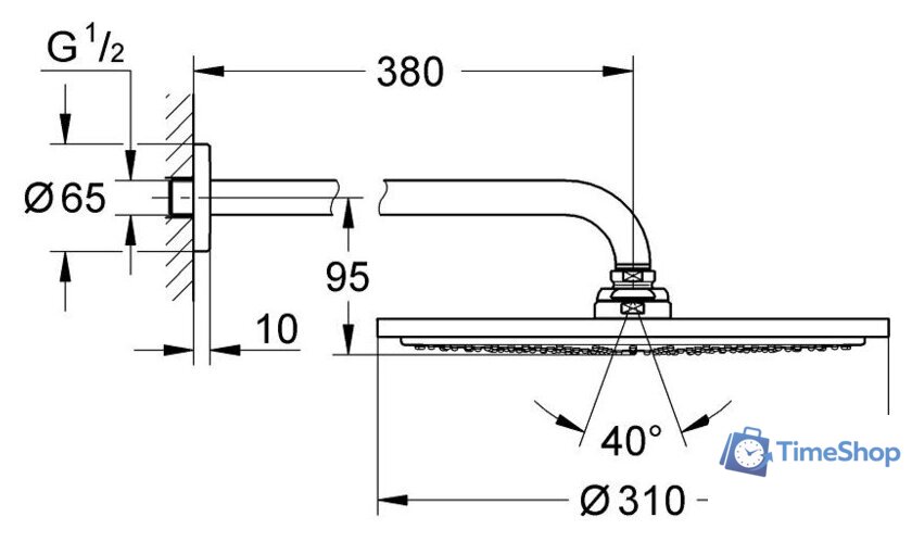 Верхний душ Grohe Rainshower Cosmopolitan 310 26066A00 (темный графит) - Изображение №2 — Интернет-магазин Time-Shop