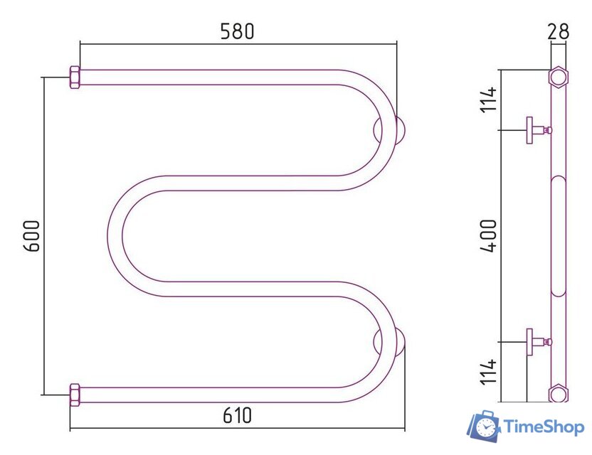 Полотенцесушитель Сунержа М-образный+ 600х600 00-4007-6060 - Изображение №3 — Интернет-магазин Time-Shop