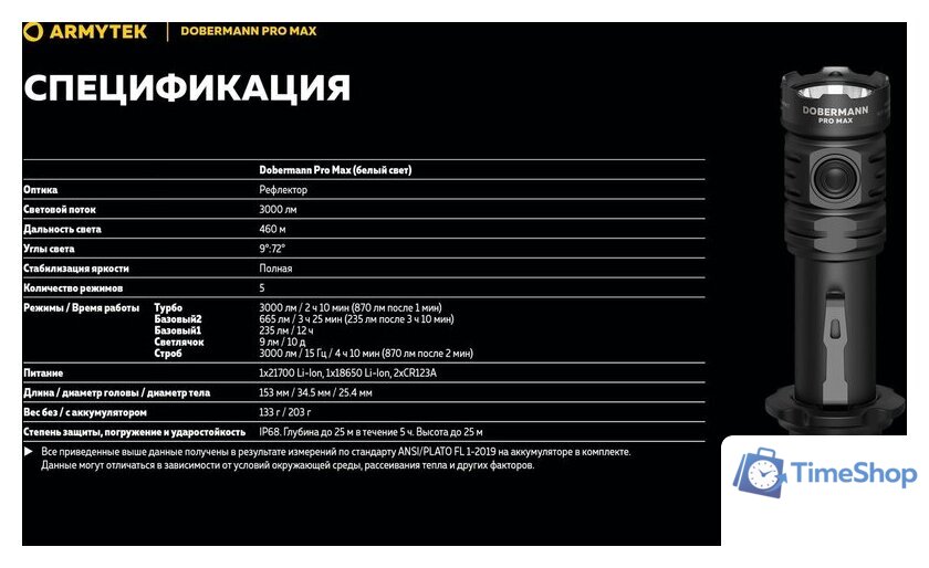 Фонарь Armytek Dobermann Pro Max - Изображение №17 — Интернет-магазин Time-Shop