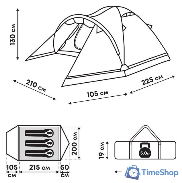 Треккинговая палатка RSP Outdoors River 3 (синий) - Изображение №26 — Интернет-магазин Time-Shop
