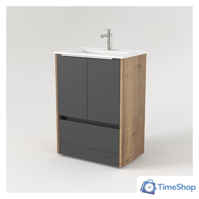  Дабер Тумба под умывальник 017 60 Т17.6.0.22Б (дуб галифакс/серый/ручка белая) - Изображение №2 — Интернет-магазин Time-Shop