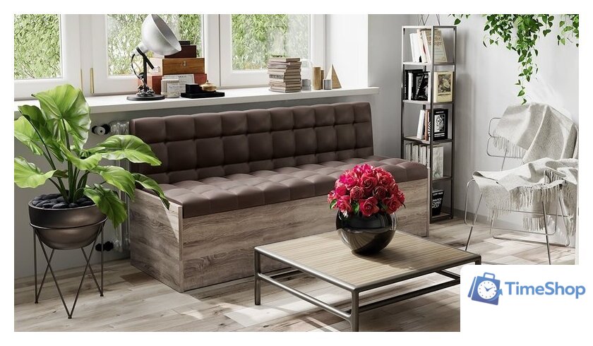 Диван Трия Форест (дуб сонома трюфель/кожзам коричневый) - Изображение №2 — Интернет-магазин Time-Shop