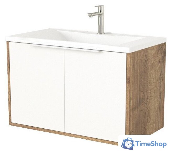  Дабер Тумба под умывальник 018 Andrea Elen 80 Т18.8А.0.21Б (дуб галифакс/белый/ручка белая) - Изображение №1 — Интернет-магазин Time-Shop