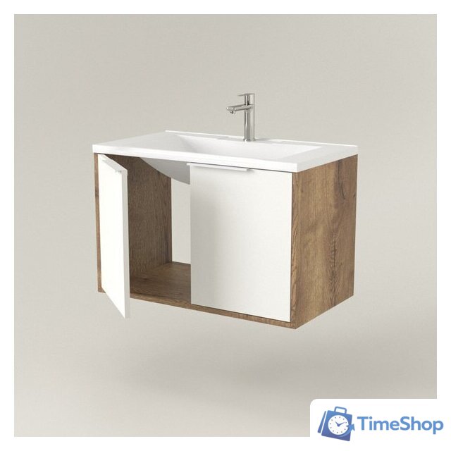  Дабер Тумба под умывальник 018 Andrea Elen 80 Т18.8А.0.21Б (дуб галифакс/белый/ручка белая) - Изображение №3 — Интернет-магазин Time-Shop